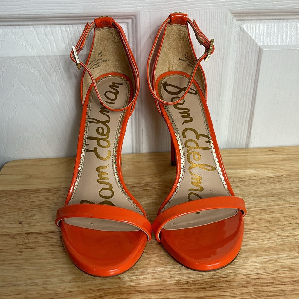 SAM EDELMAN SIZE 7.5 ARIELLA Orange open toe high heel sandals with ankle strap - Picture 3 of 13